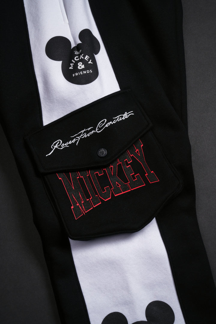 Mickey Wide Leg Cargo Fleece Pants in Black/White
