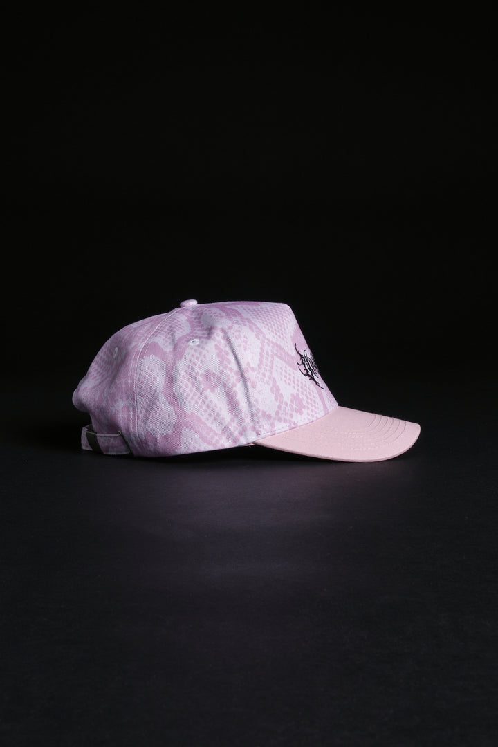 Chaos Luxe Snapback Hat in Baby Pink Snake