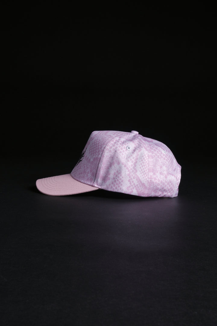 Chaos Luxe Snapback Hat in Baby Pink Snake