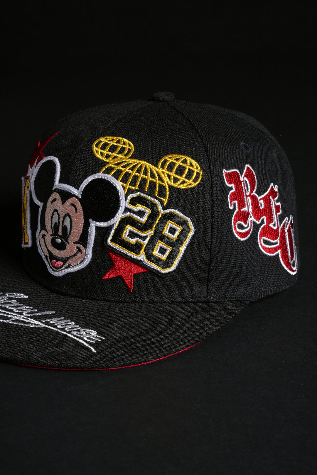 Mickey Script Fitted Hat in Black