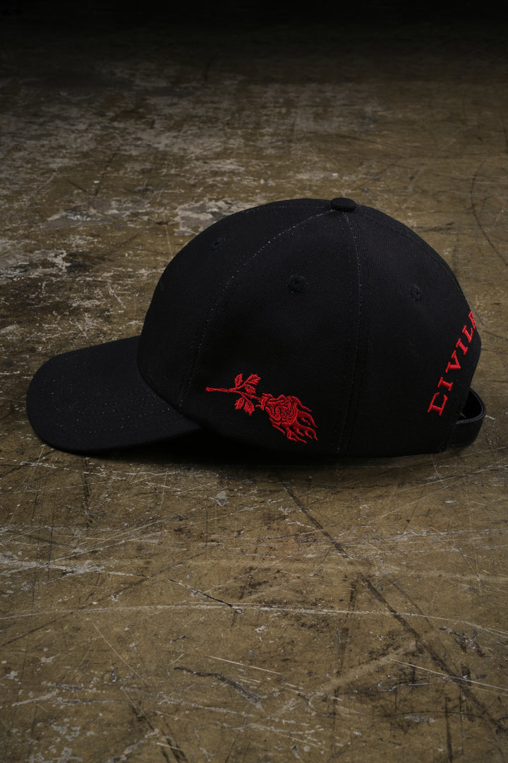 Offset Distressed Dad Hat in Black