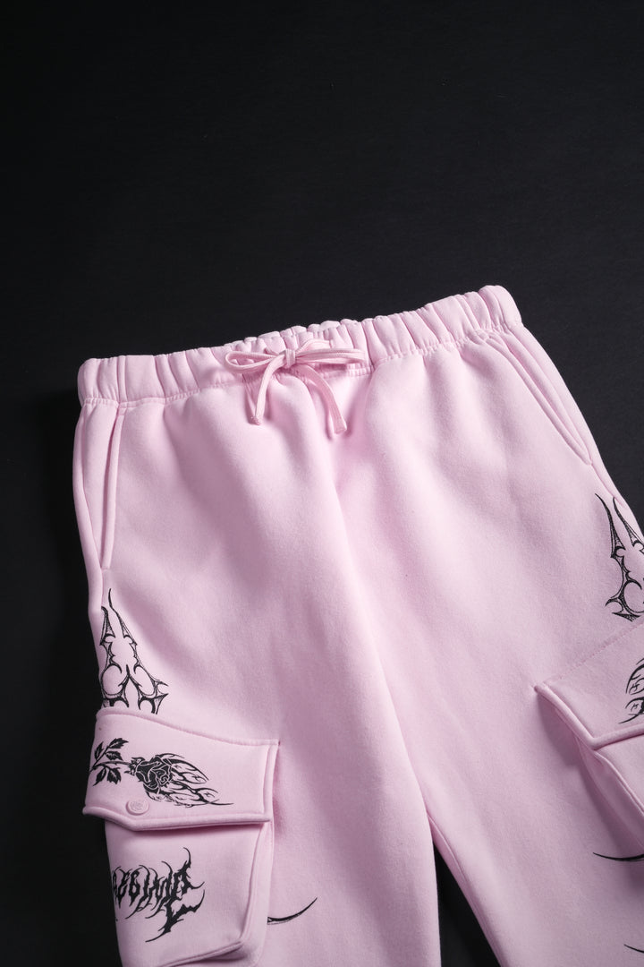 Civil Wide Leg Cargo Fleece Pants in Soft Rose