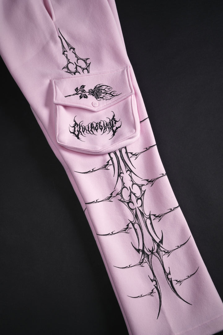 Civil Wide Leg Cargo Fleece Pants in Soft Rose