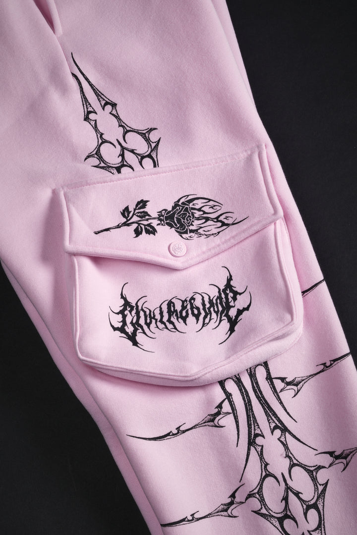 Civil Wide Leg Cargo Fleece Pants in Soft Rose