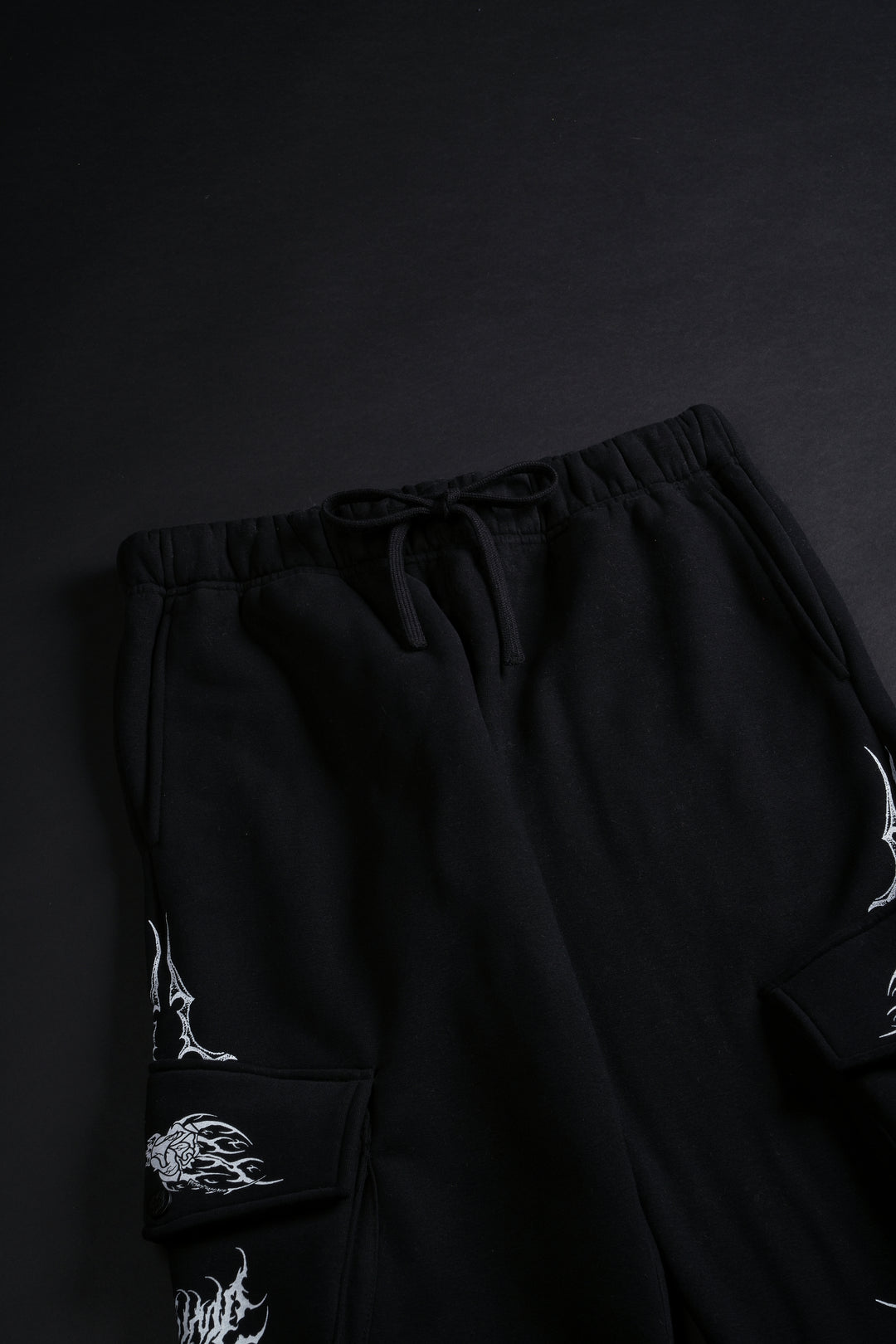 Civil Wide Leg Cargo Fleece Pants in Black