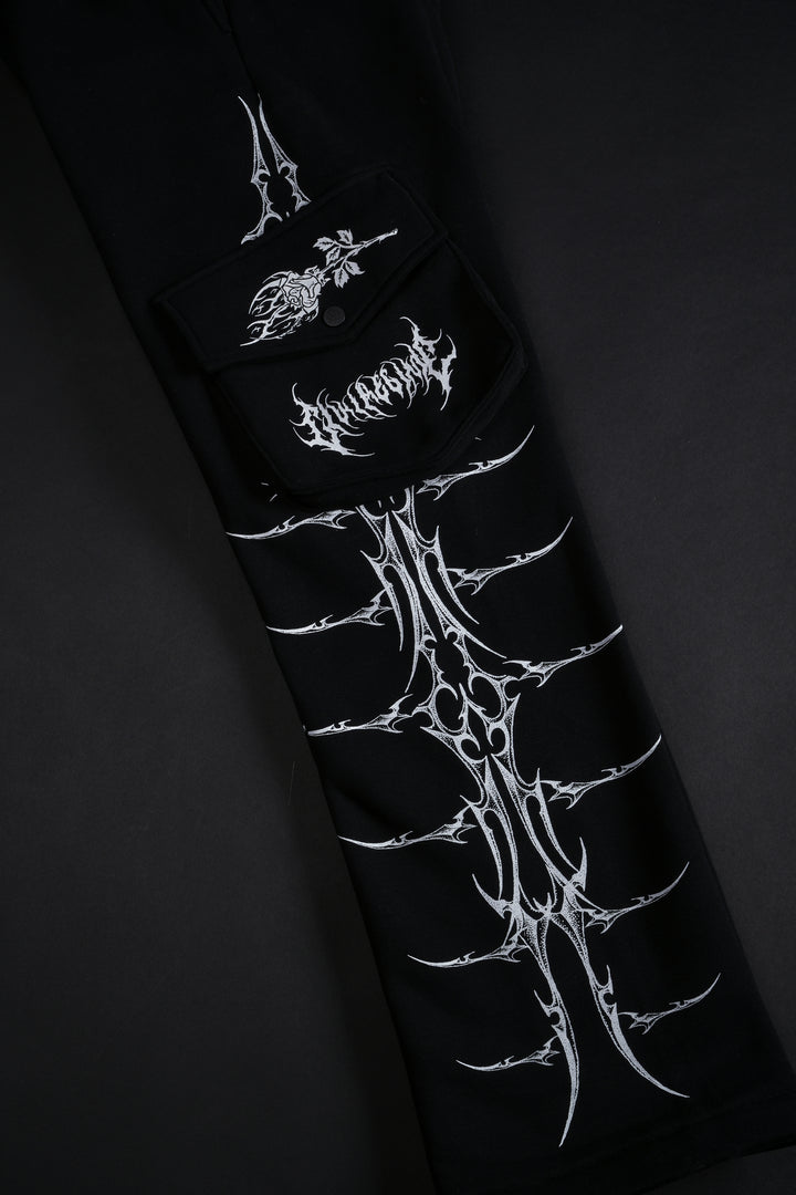 Civil Wide Leg Cargo Fleece Pants in Black