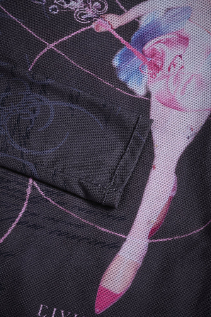 Soft Chaos Mesh Cropped L/S Tee in Black