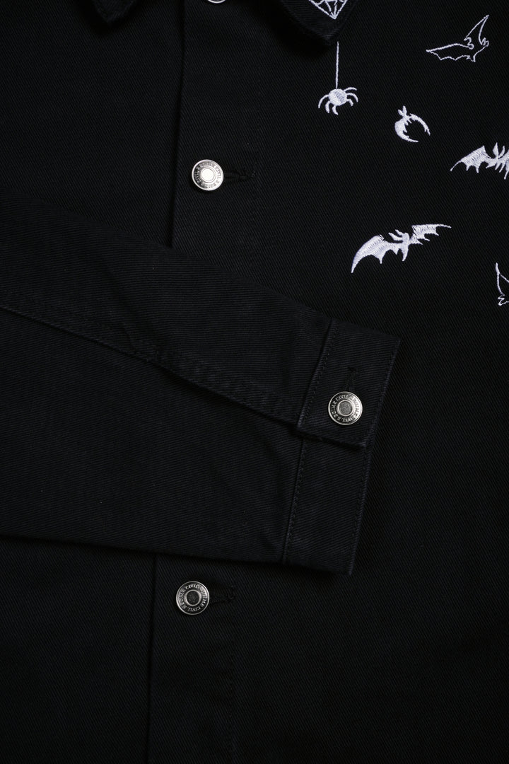 Nightmare Rose Raw Denim Jacket in Black