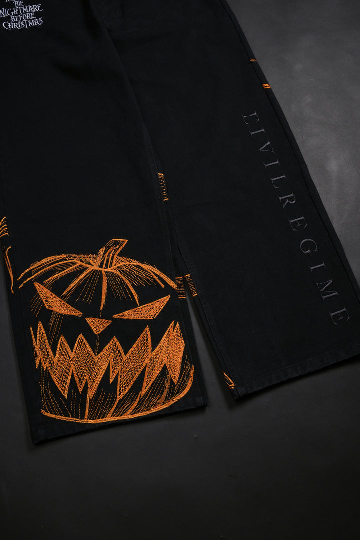 Pumpkin Freight Raw Denim Jeans in Black/Hallow Orange