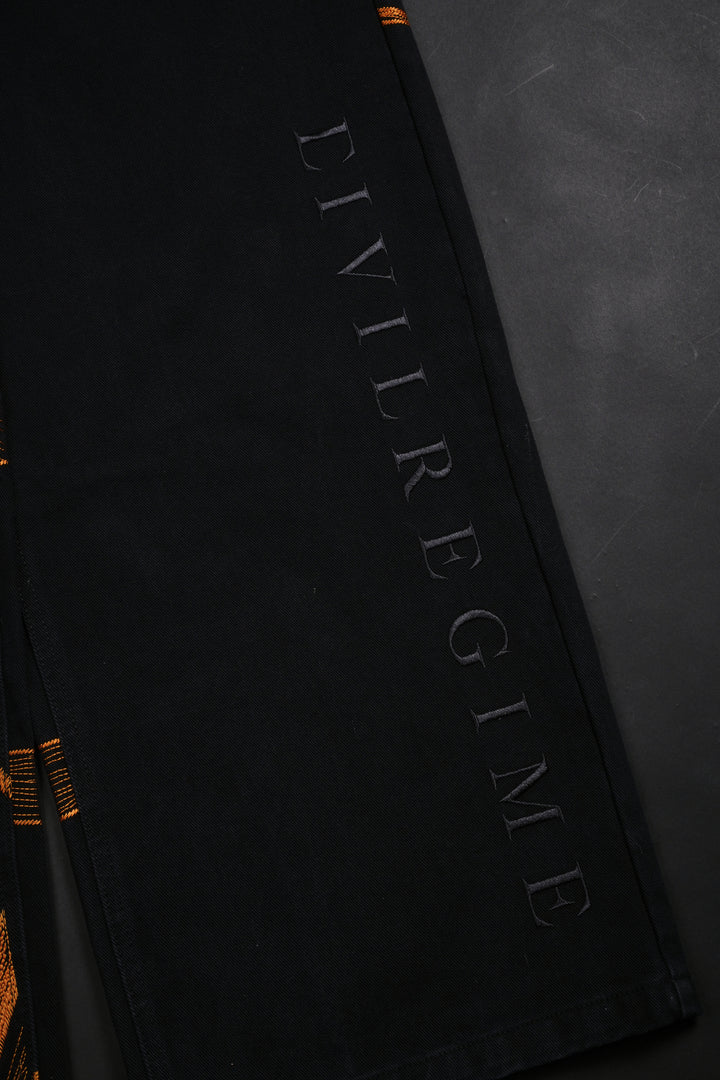 Pumpkin Freight Raw Denim Jeans in Black/Hallow Orange