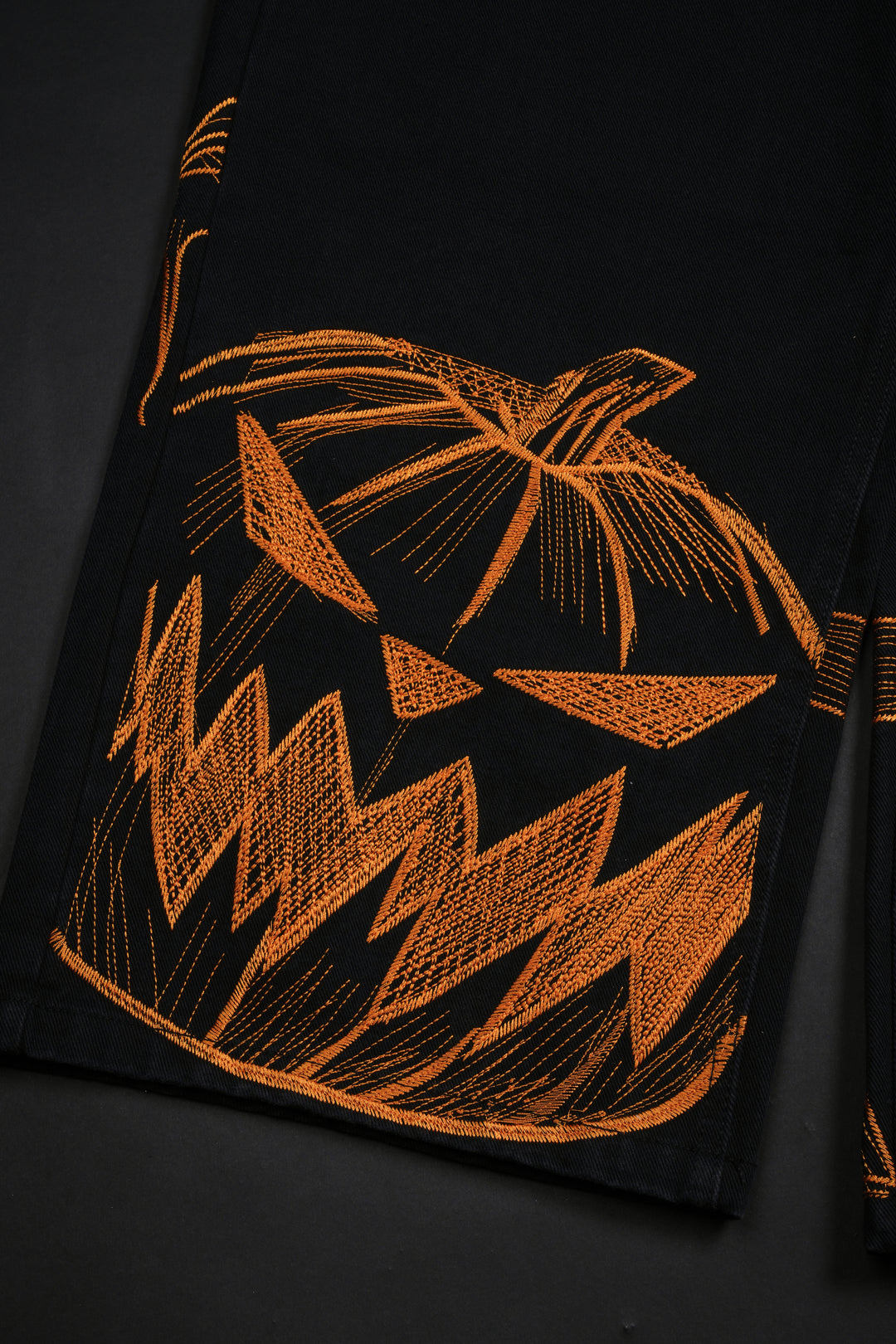 Pumpkin Freight Raw Denim Jeans in Black/Hallow Orange