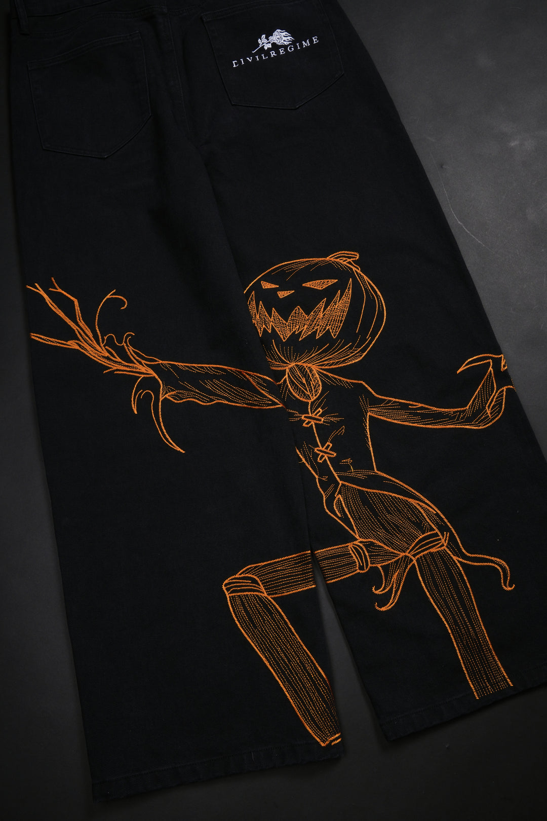 Pumpkin Freight Raw Denim Jeans in Black/Hallow Orange