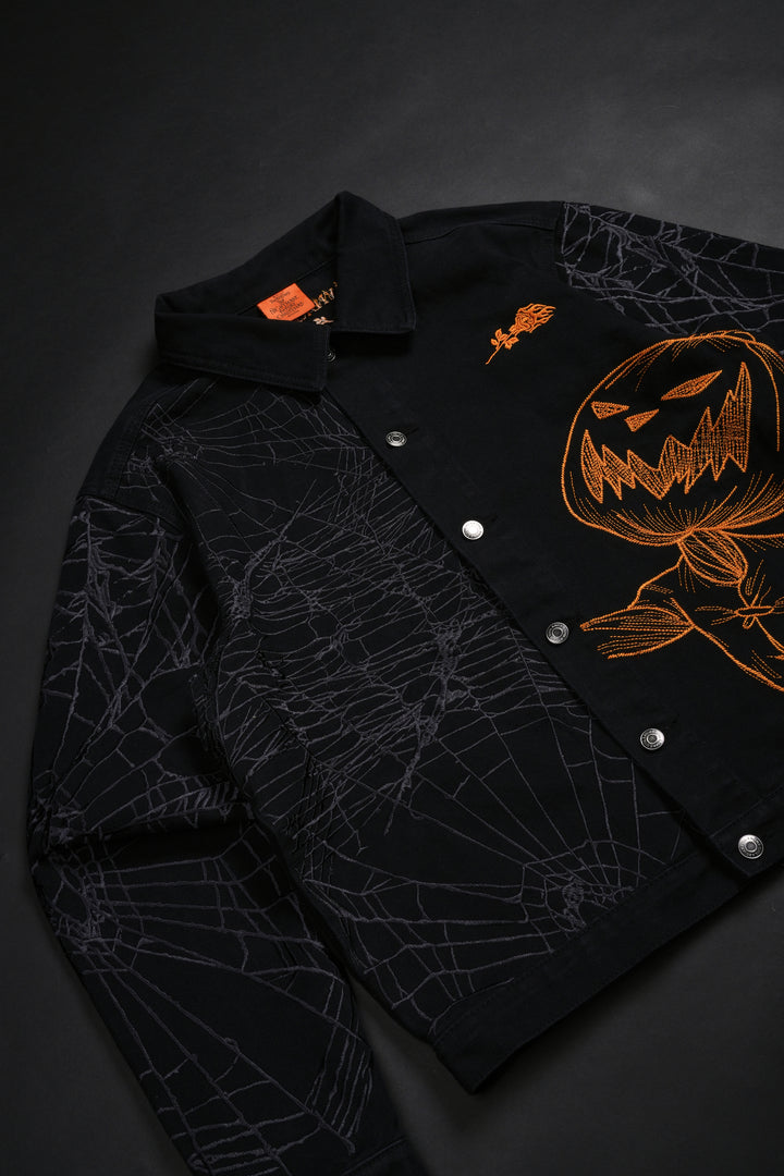 Pumpkin Freight Raw Denim Jacket in Black/Hallow Orange
