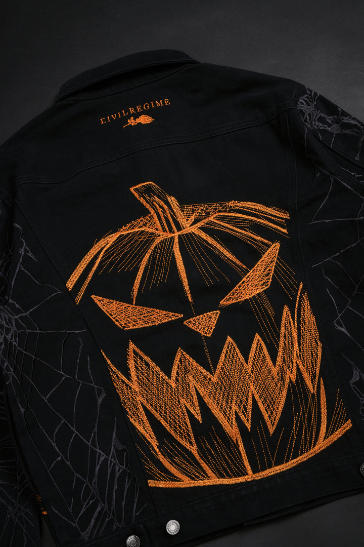Pumpkin Freight Raw Denim Jacket in Black/Hallow Orange