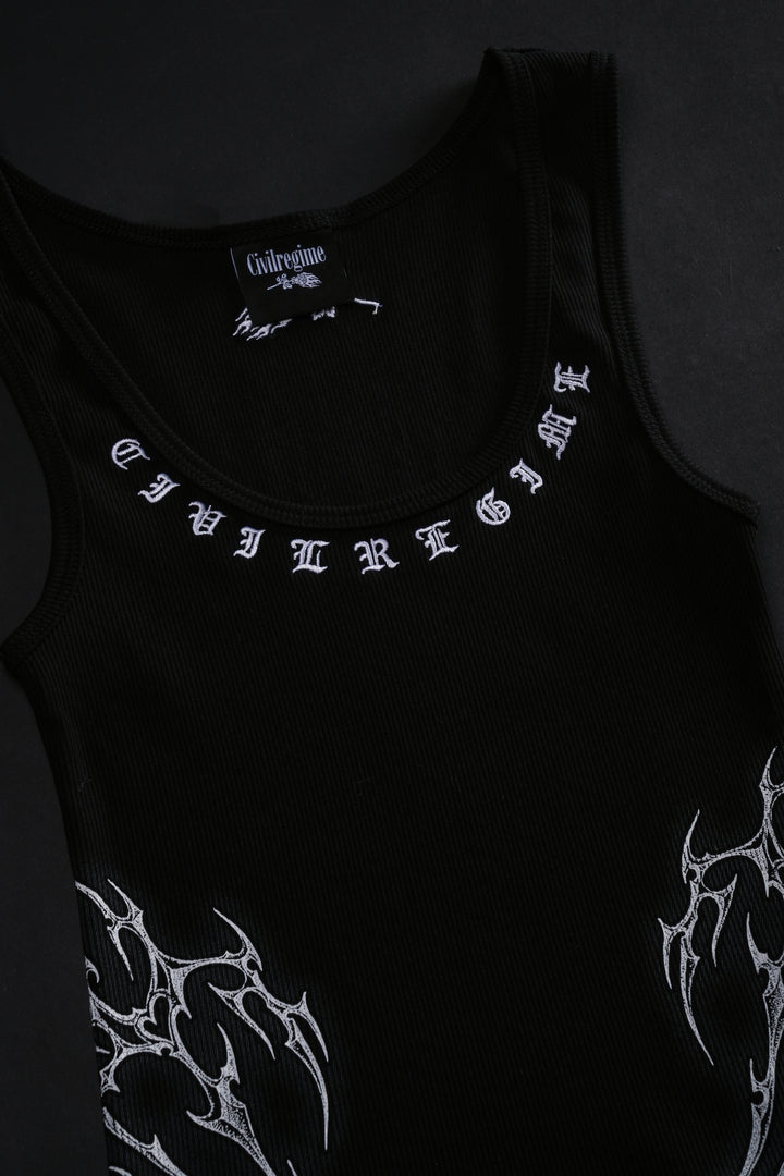 Nightfall Cropped Ribbed Tank in Black