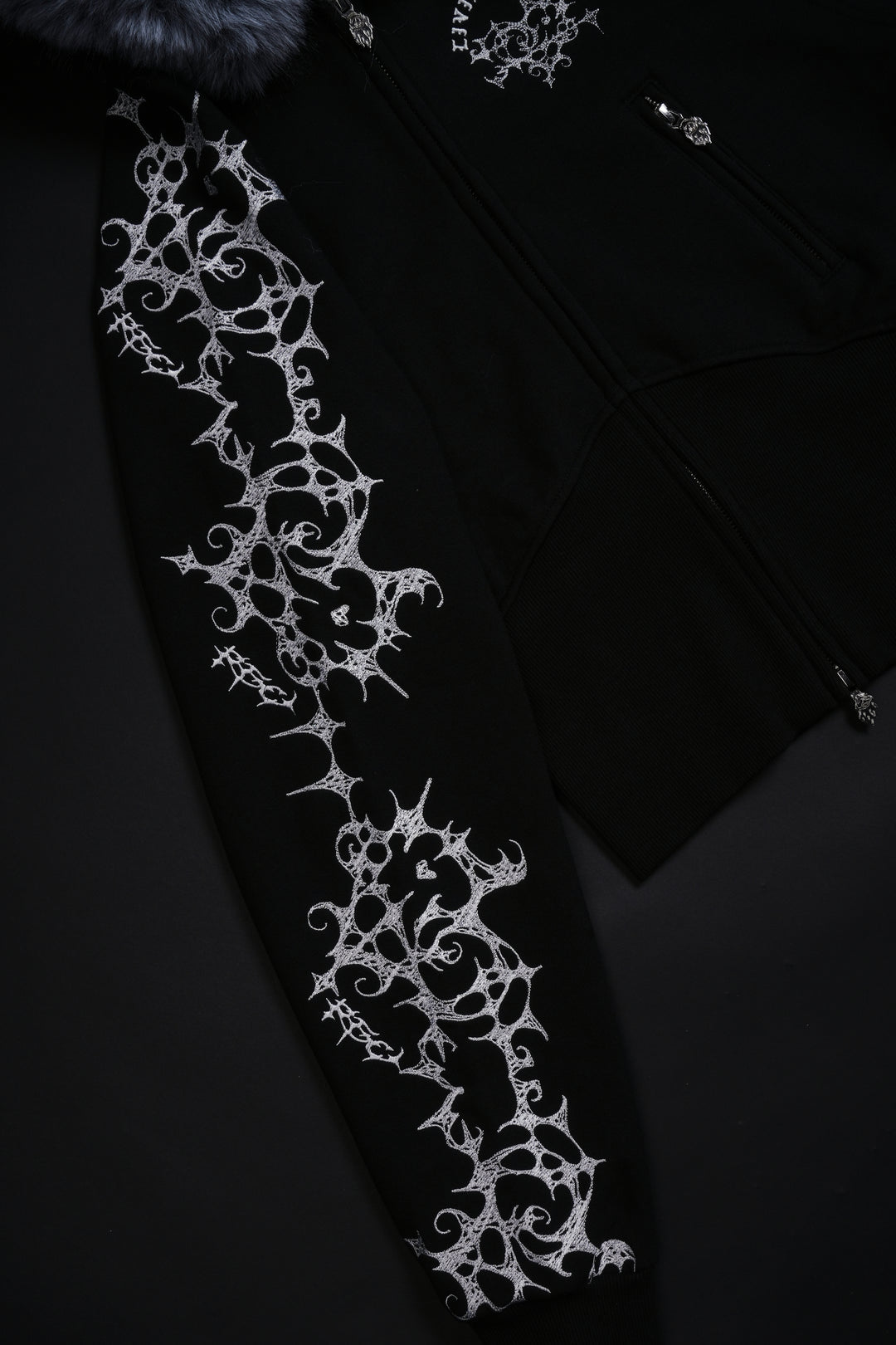 Lover's Lament Angel Cropped Fur Zip Up Hoodie in Black