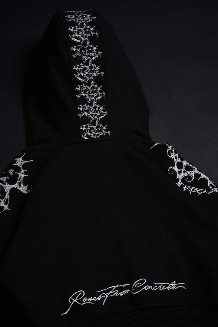 Lover's Lament Angel Cropped Fur Zip Up Hoodie in Black