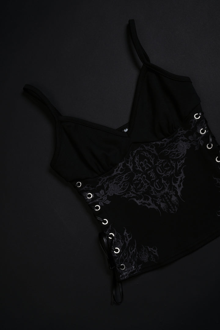 Rose Amore Laced Up Rose Tank in Black