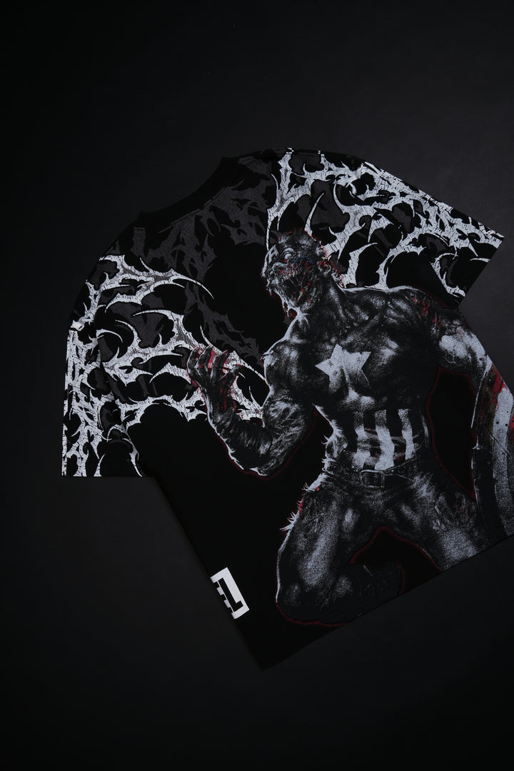 Captain America Zombie "Side By Side" 199X Oversized Tee in Black