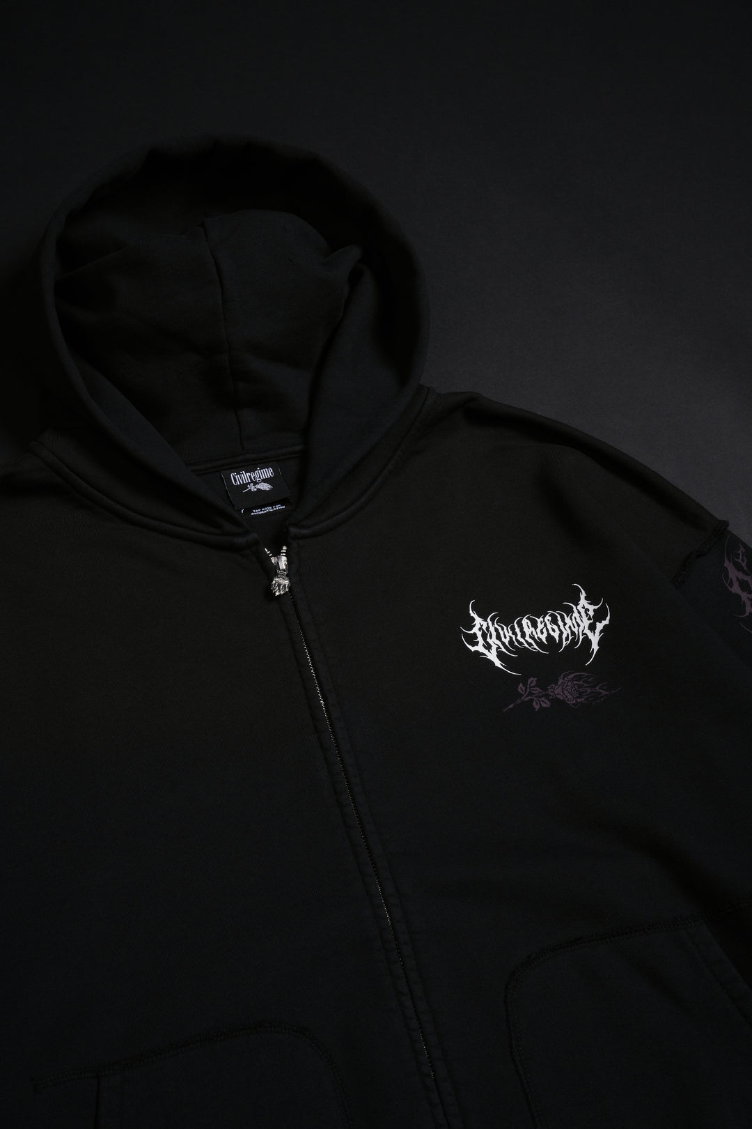 Roses In The Bloom Civil Zip Up Hoodie in Black