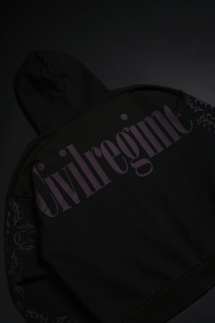 Roses In The Bloom Civil Zip Up Hoodie in Black