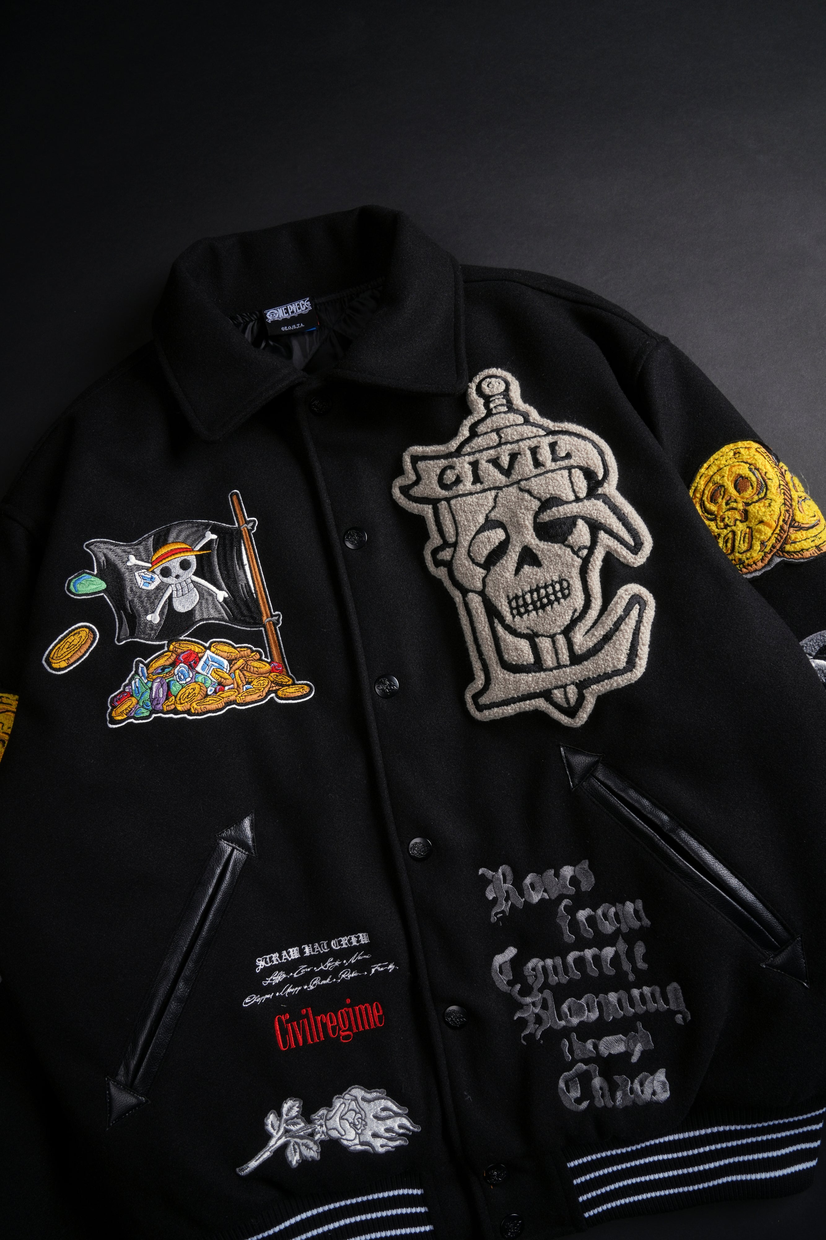 All Hands On Deck Collared Letterman Jacket in Black – Civil Regime