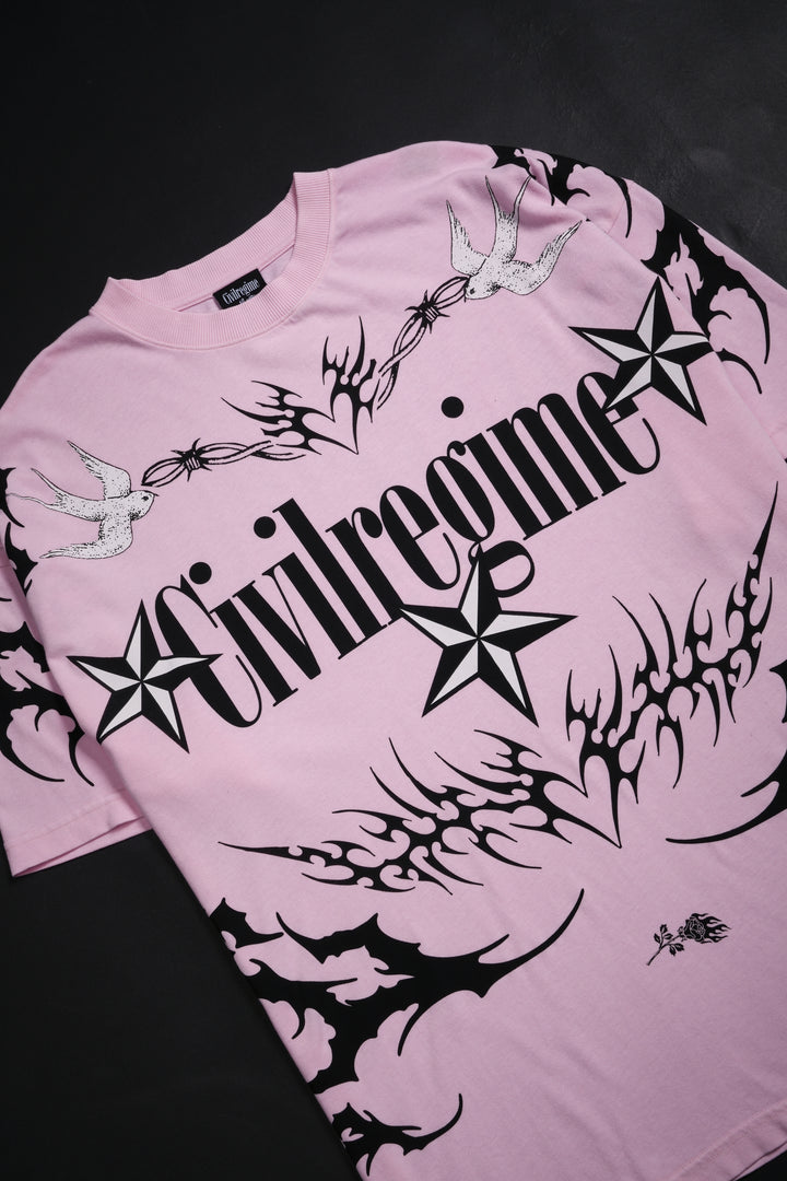 Fracture American Classic Oversized Tee in Baby Pink