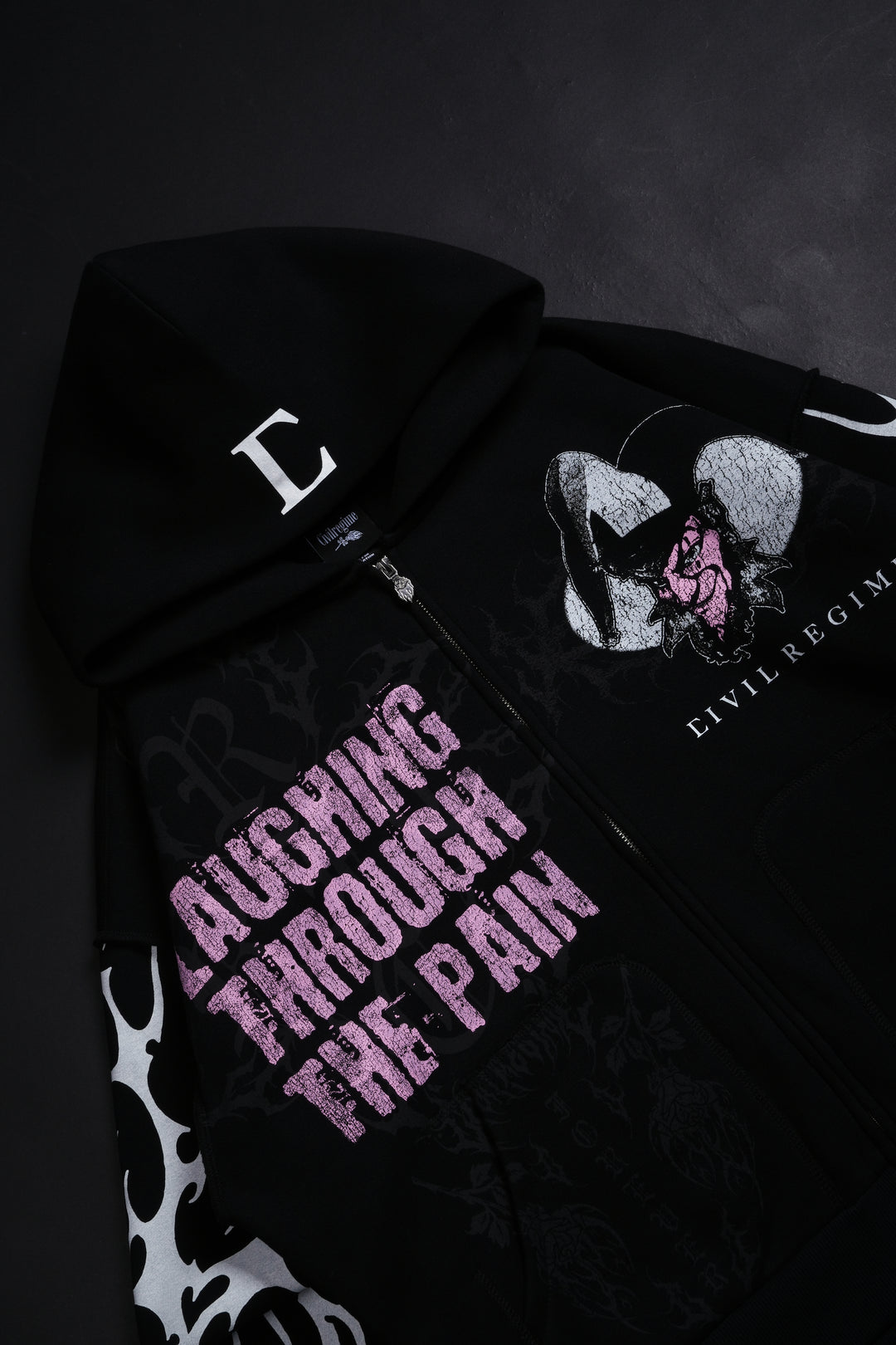 Pain In My Dih Civil Zip Up Hoodie in Black