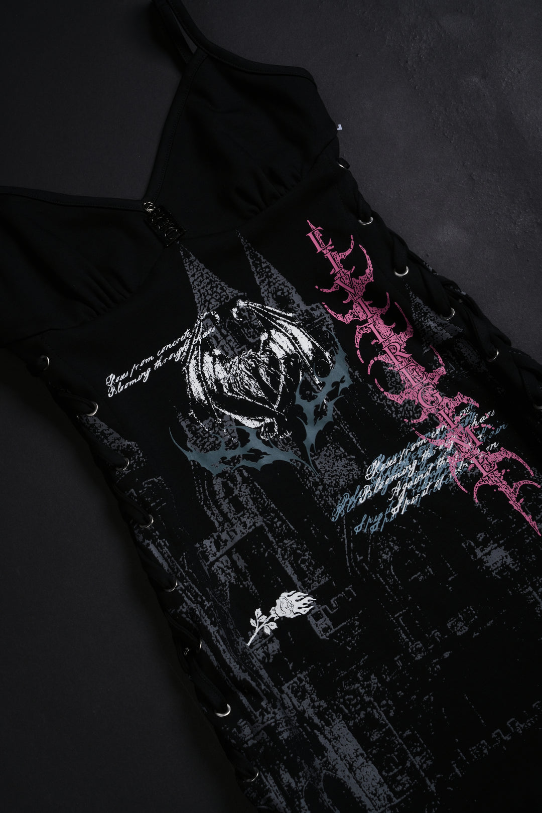 Weeping Angel Lace Up Cyber Mini Dress in Black