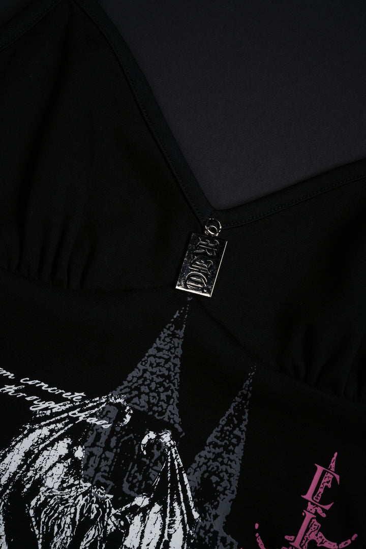 Weeping Angel Lace Up Cyber Mini Dress in Black