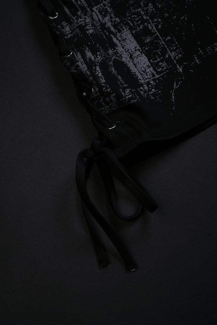 Weeping Angel Lace Up Cyber Mini Dress in Black