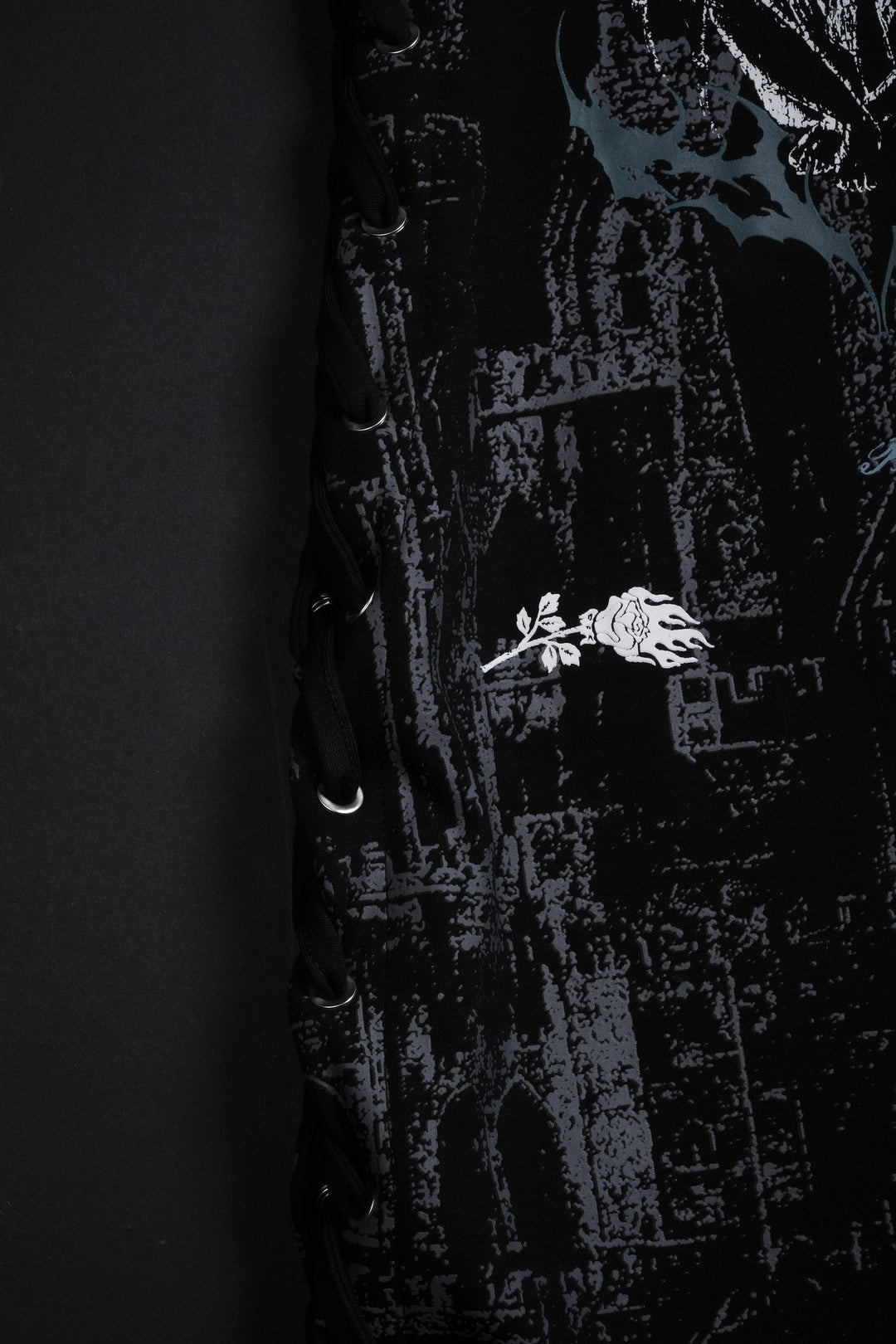 Weeping Angel Lace Up Cyber Mini Dress in Black