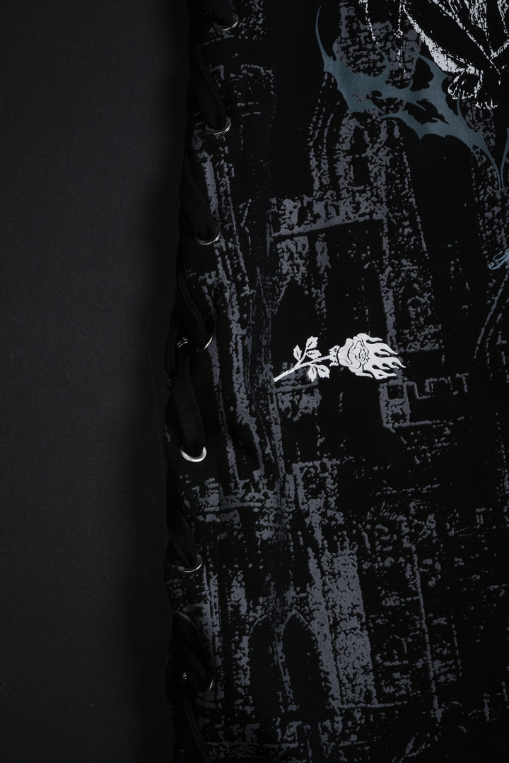 Weeping Angel Lace Up Cyber Mini Dress in Black