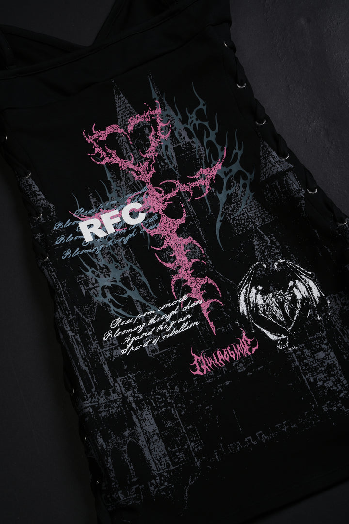 Weeping Angel Lace Up Cyber Mini Dress in Black