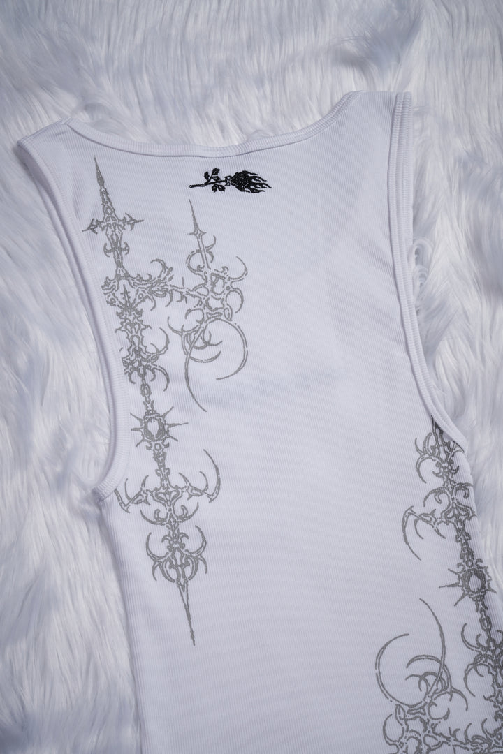 Cyber Bloom Tank Top in White