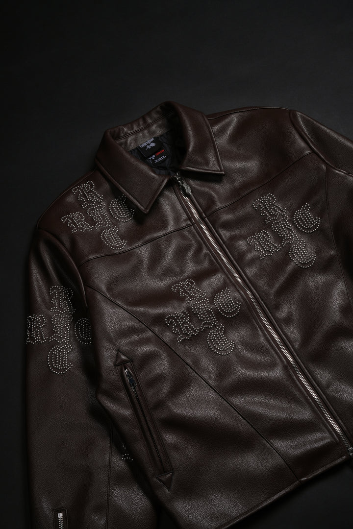 Dome Studs Leather Jacket in Dark Brown