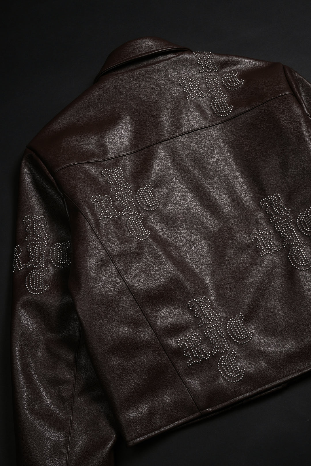 Dome Studs Leather Jacket in Dark Brown