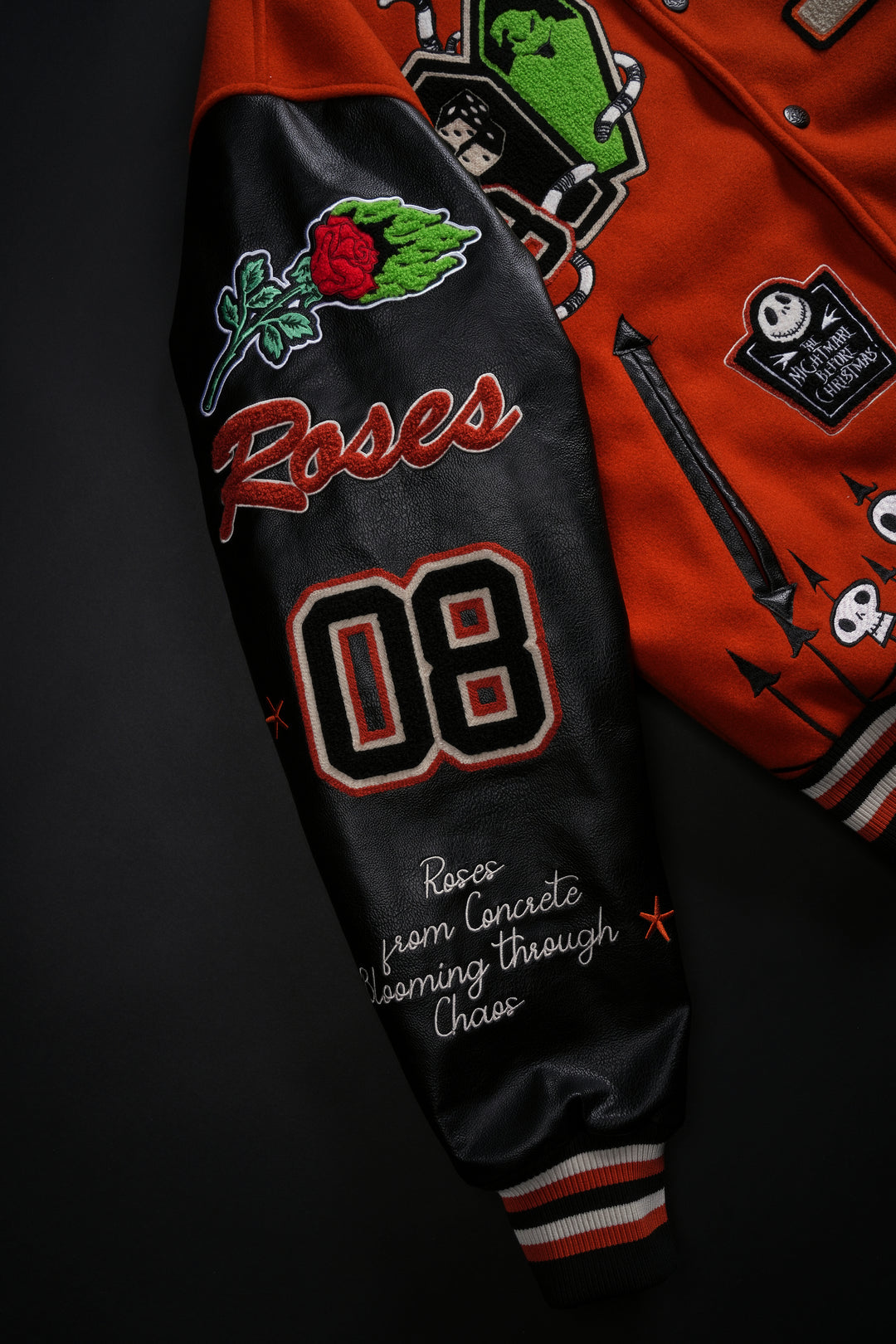 Oogie Boogie Letterman Jacket in Pumpkin Orange/Black