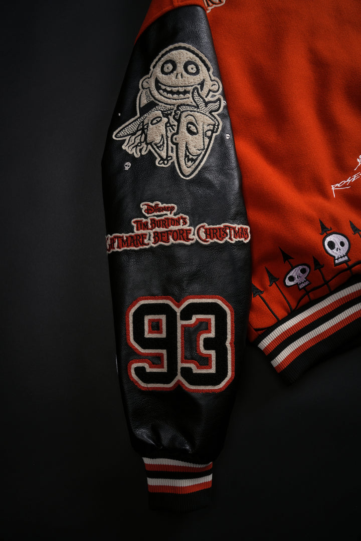 Oogie Boogie Letterman Jacket in Pumpkin Orange/Black
