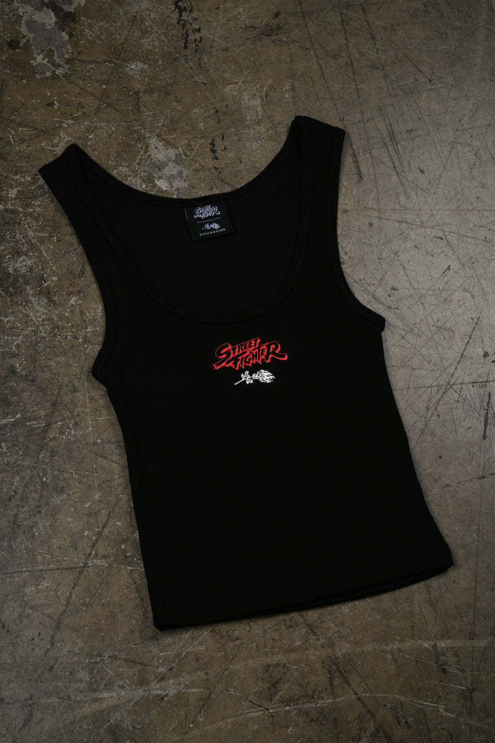 Fighters Forever Cropped Ribbed Tank in Black