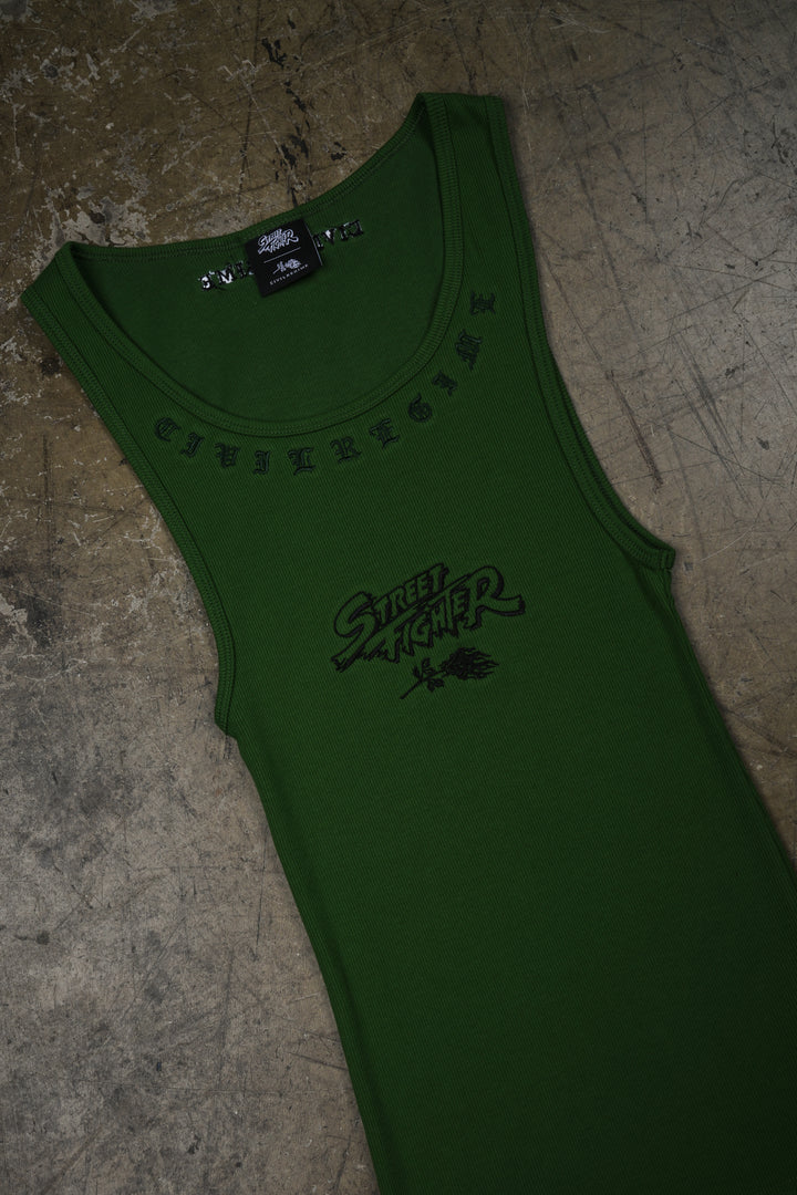 Fighters Forever Ribbed Tank in Olive Green