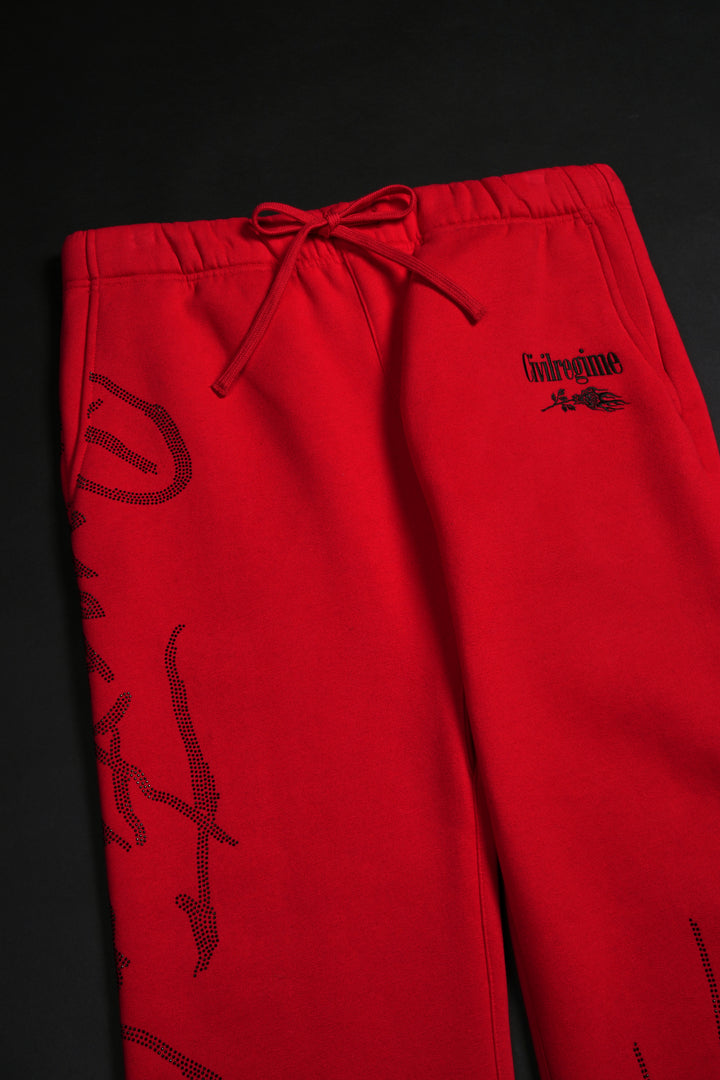 Trail Of Ashes Wide Leg Fleece Pants in Cherry Red