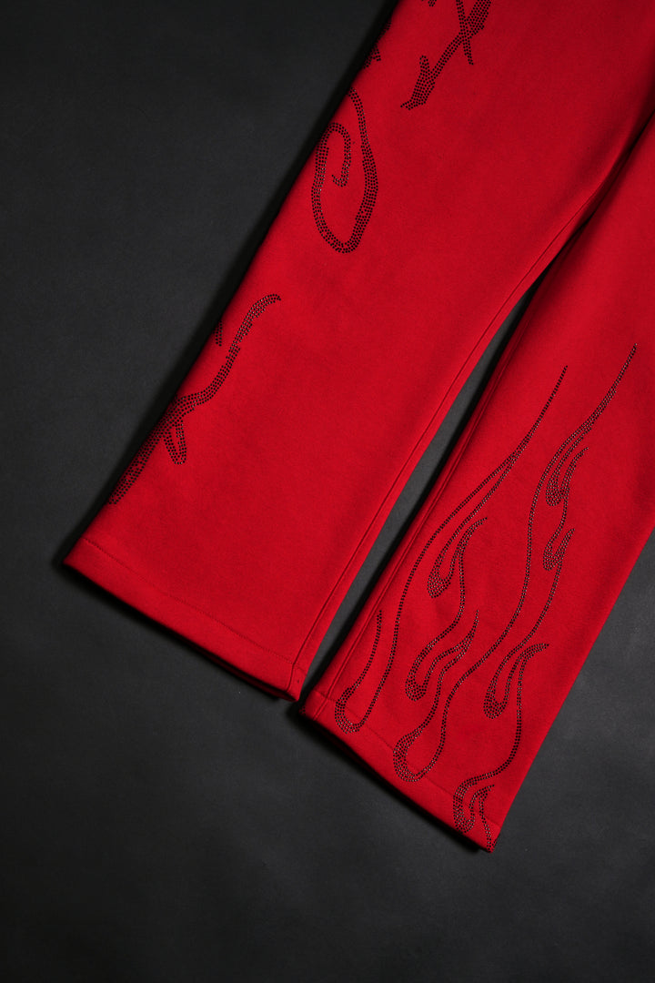 Trail Of Ashes Wide Leg Fleece Pants in Cherry Red