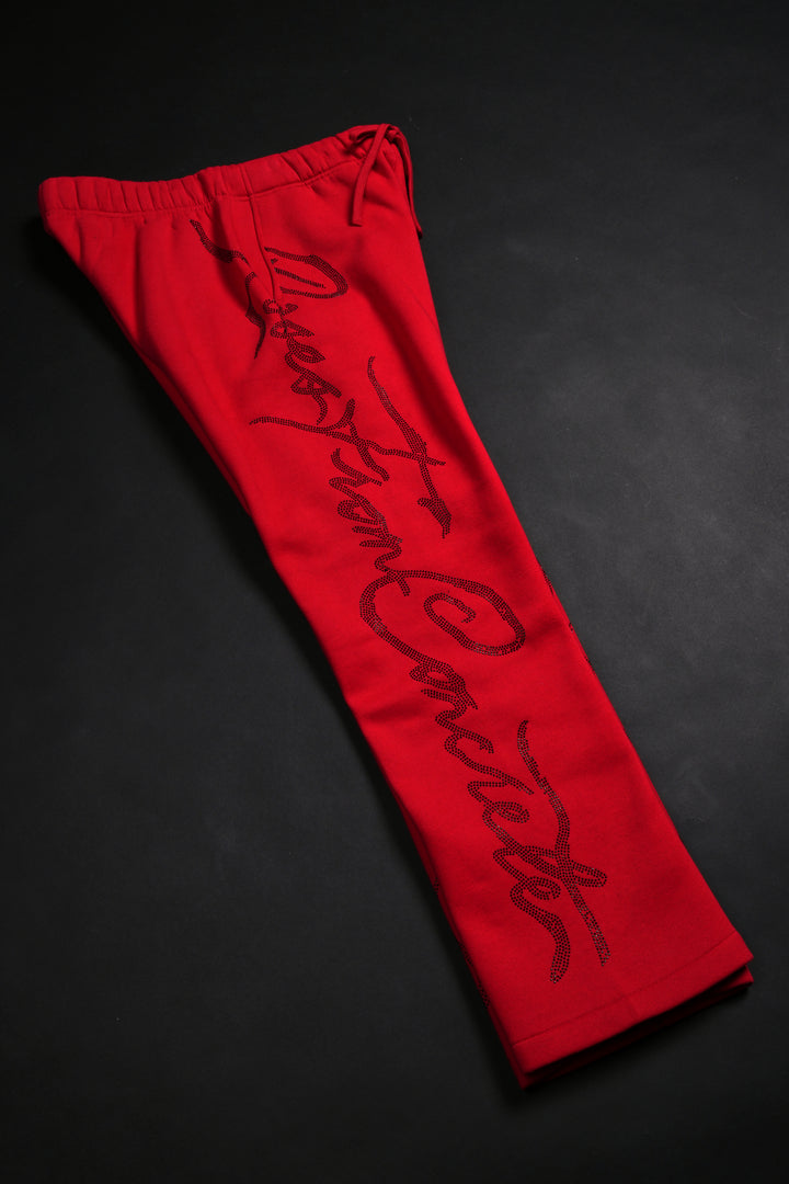 Trail Of Ashes Wide Leg Fleece Pants in Cherry Red