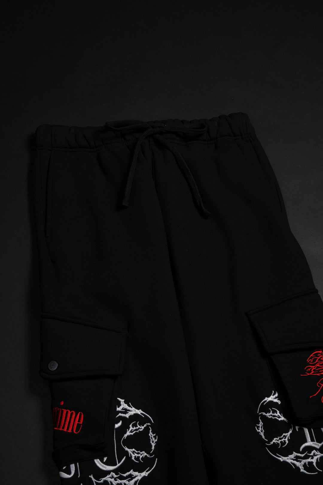 Chaos Regime Wide Leg Cargo Fleece Pants in Black