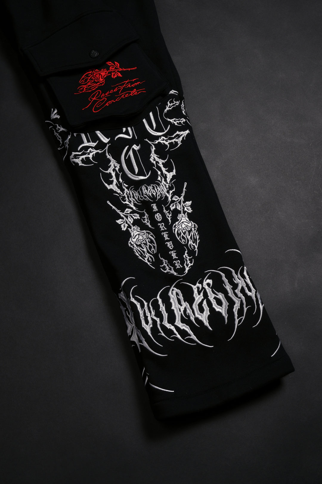 Chaos Regime Wide Leg Cargo Fleece Pants in Black