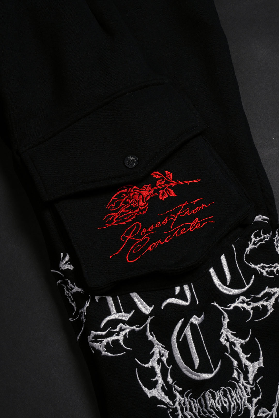 Chaos Regime Wide Leg Cargo Fleece Pants in Black