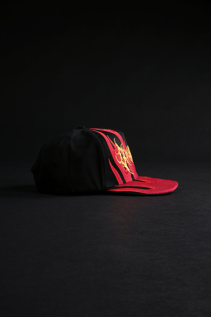 Shadow In The Flames 5 Panel Strapback Hat in Black