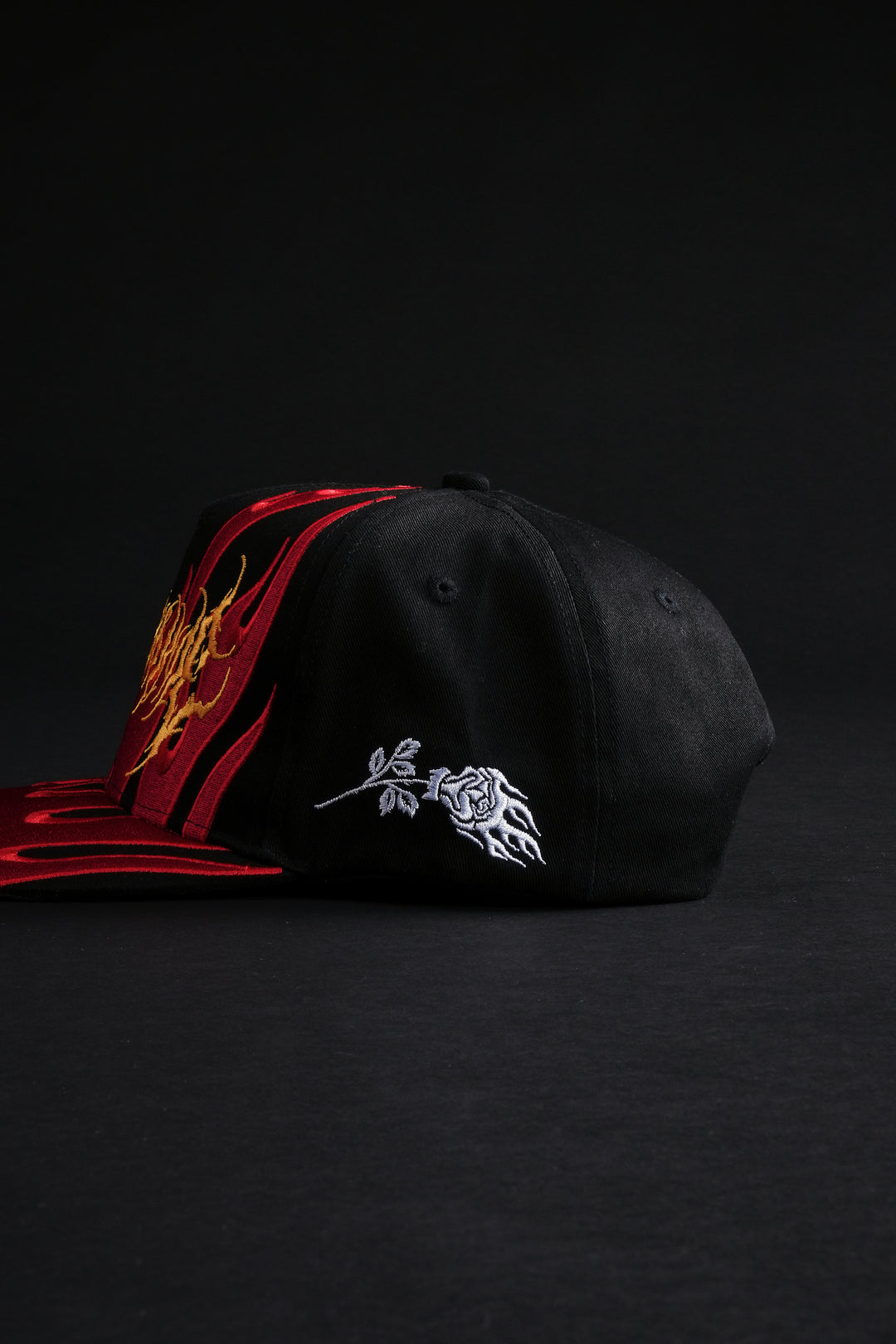 Shadow In The Flames 5 Panel Strapback Hat in Black