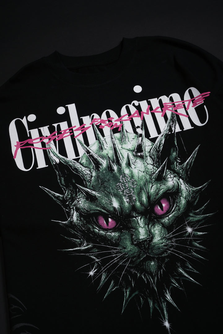 Cat Statue American Classic Oversized Tee in Black